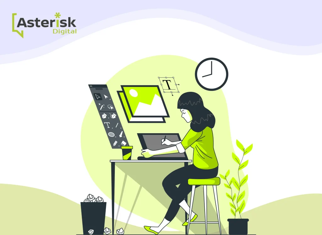 Illustration of a graphic designer working on a digital design tablet.